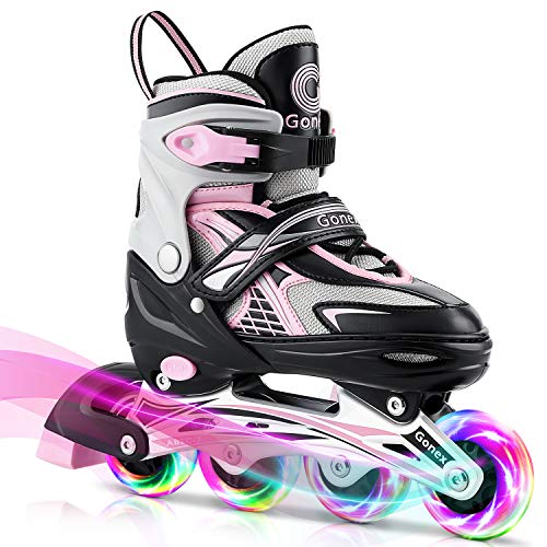 Gonex Pattini in Linea Regolabili per Bambini/Adulto, 4 Ruote Illumina LED, Inline Skates per Bambina...