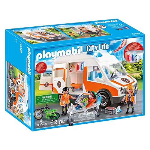 PLAYMOBIL City Life 70049, Ambulanza con Lampeggianti e Sirena, dai 4 Anni