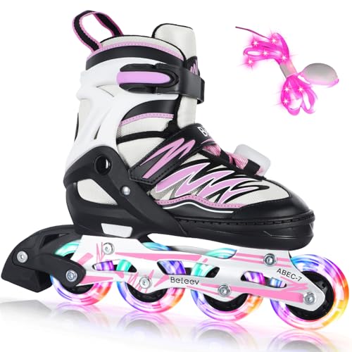 BELEEV Pattini In Linea Bambina con Lacci e Ruote LED Luminos, Inline Skates 4 Misure Regolabili per...