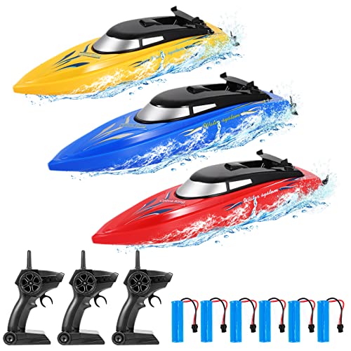 3 pezzi barca telecomandata impermeabile doppio motore, 2,4 G RC barca telecomandata con luce a LED, 10...