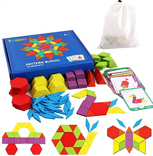 EACHHAHA Montessori Puzzle in Legno di 155 Forma Geometrica -Tangram Toy Card Divertente Giocattolo...