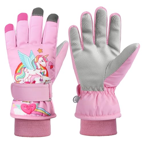 QKURT Guanti da Sci per Bambini, Invernali Spessi e Caldi, Antivento da Neve, Freddi, da Slittino,...