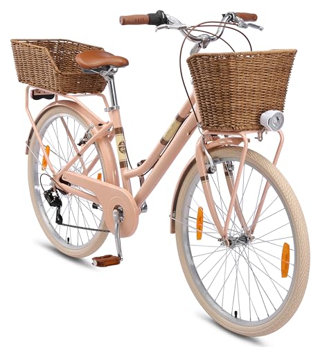 BIKESTAR Bici da città Citybike in alluminio 26' | 7 velocità Shimano Bici Retro Vintage Donna con...