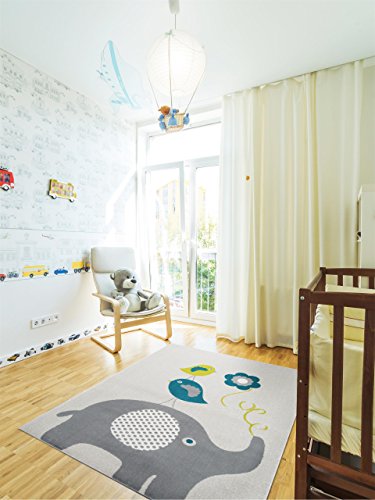 benuta Tappeto per bambini Birdies and Elephant, blu, 120 x 170 cm | Tappeto per giochi e cameretta dei...