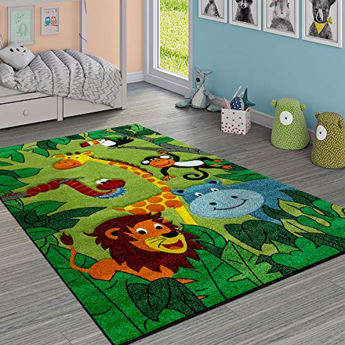 Paco Home Tappeto per Bambini Giungla con Animali Verde, Dimensione:80x150 cm