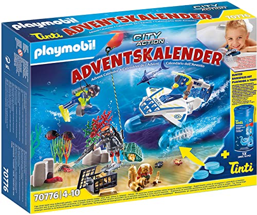 PLAYMOBIL Calendario dell'Avvento 70776 Divertente Missione di Immersione della Polizia, dai 4 Anni